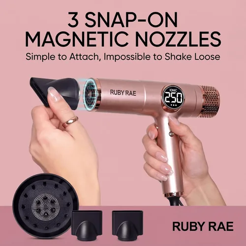 Vista 3 de RUBY RAE Secador de pelo Ionic de 2000 W, secador profesional de doble voltaje con difusor, diseño ligero, secado rápido, tecnología de bajo ruido