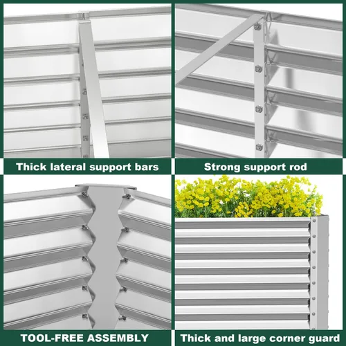 Vista 2 de FRIZIONE Cama de jardín elevada de metal galvanizado de 6 x 3 x 2 pies para verduras, jardinera elevada para jardín al aire libre, jardinera