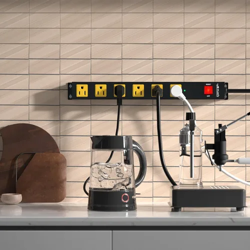 Vista 7 de Regleta protectora de sobretensiones de 2700J, regletas de alimentación resistentes con cable de 12 pies de largo y enchufe plano, tira de 6