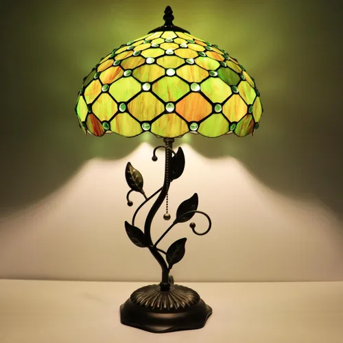 Vista 18 de Tiffany Lamp Red Tulip Style Stained Glass Table Lamp Desk Bedside Reading Light 12X12X19 Inches with Metal Leaf Base