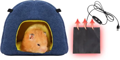Vista 15 de MANON ROSA Hamster Hideout - Cama de invierno - Acogedora jaula para mascotas, almohadilla térmica y hamaca colgante para animales pequeños