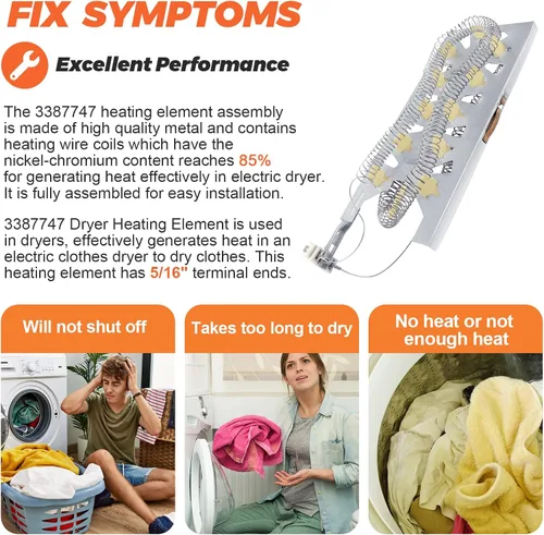 Vista 4 de UPGRADE W11344457 3387747 Elemento calefactor para secadora de Beaquicy – Adecuado para Whirlpool Kenmore elite he4/90 serie elemento calefactor