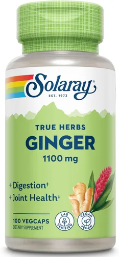 SOLARAY Raíz de jengibre de 1100 mg | Apoyo saludable para la digestión, las articulaciones y el movimiento y las molestias estomacales | Raíz