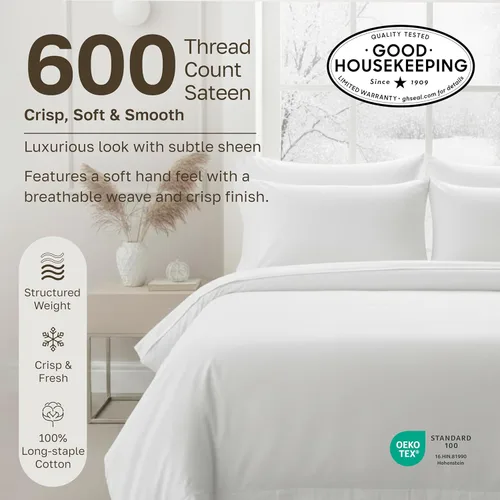 Vista 3 de California Design Den - Juego de 2 fundas de almohada lujosas y suaves con calidad de hotel, 100 % algodón, 600 hilos, fundas frescas para almohadas