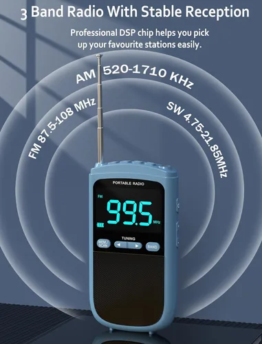 Radio AM/FM/SW portátil con la mejor recepción, Walkman de 900 mAh con pantalla LCD, auriculares, radio de bolsillo, batería recargable,