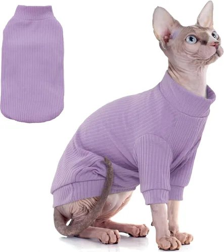Vista 8 de PUMYPOREITY Ropa para Gatos: Camisa Elástica, Suéter con Mangas, Pijama de Forro Polar Suave para Gatos Sphynx, Devon Rex - Azul, XS