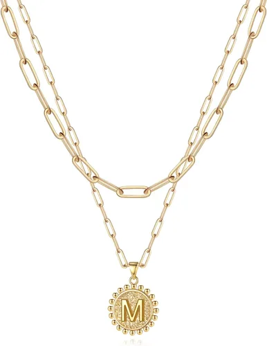 Yoosteel - Collares con inicial de oro para mujeres y niñas, chapado en oro de 14 quilates delicada cadena de eslabones escalonados con clip y dije