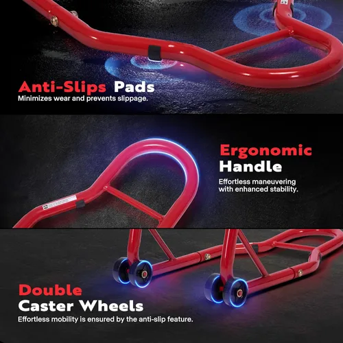 Vista 4 de SPECSTAR Soportes para motocicleta, capacidad de 882 libras, elevación de ruedas delanteras y traseras con combo de perno oscilante ajustable U+L