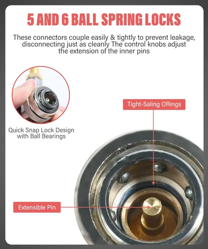 Vista 5 de YAKEFLY AC R134A Adaptador de Conector R134a Conector rápido de 1/4 de pulgada con juego de manómetro, adaptadores de acoplador rápido ajustables