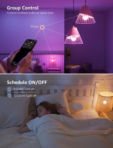 Vista 8 de Bombillas inteligentes Lepro B1 AI - Bombilla LED RGBWW con cambio de color que funciona con Alexa y Google Assistant, control de voz AI