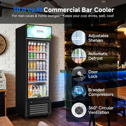 Vista 7 de BODEGACOOLER Commercial Beverage Refrigerator and Cooler, 10.0 Cu.Ft Commercial Merchandiser Refrigerator with Soft LED Light, Commercial Fridge