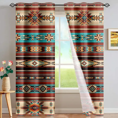 Vista 25 de ZFRXIGN Cortinas opacas para ventana de caballo azteca occidental, 63 pulgadas de largo, para cuarto de bebé, sala de estar, dormitorio, 2 paneles