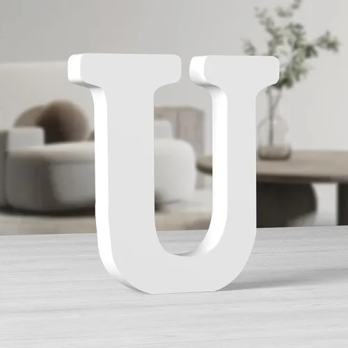 Vista 21 de AOCEAN Letras de madera grandes blancas de 10 pulgadas, letras de madera sin terminar para decoración de pared, letras decorativas de pie