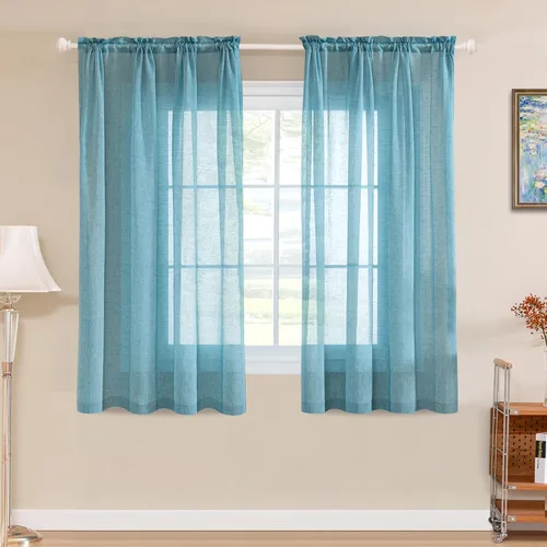 Vista 24 de Turquoize - Cortinas semitransparentes para sala de estar, cortinas de lino texturizado para dormitorio, con bolsillo para barra, tratamiento