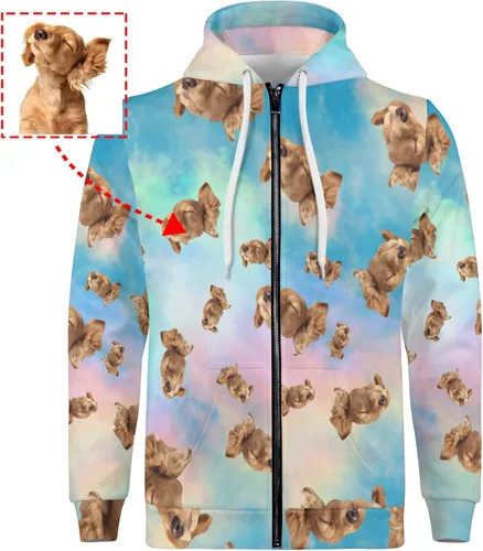 Vista 2 de Sudadera con capucha personalizada con cremallera para hombre con bolsillo canguro