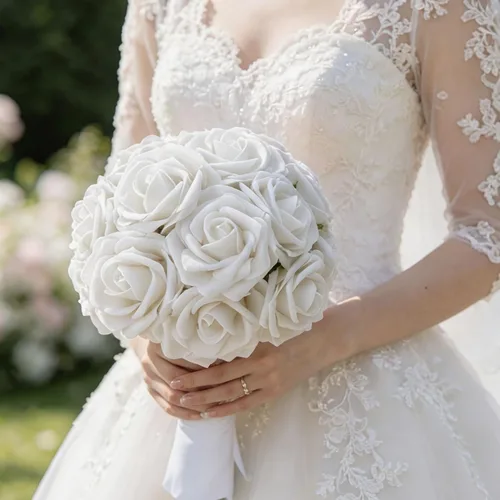 Vista 8 de Aegero Flores artificiales, 25 rosas falsas de espuma con tallos para ramos de boda, centros de mesa de despedida de soltera, arreglos, mesas