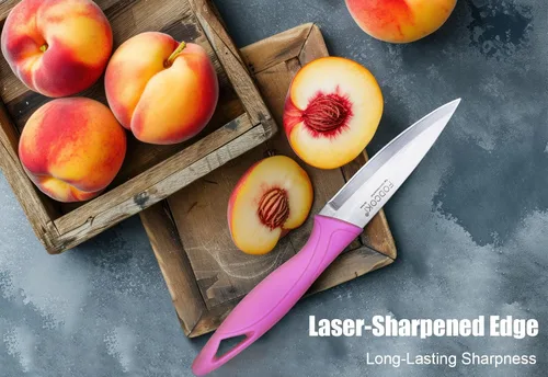 Vista 6 de Cuchillo de pelar de 4 pulgadas, juego de 4 cuchillos de pelar de frutas con funda de protección, pequeño cuchillo de pelado y corte afilado