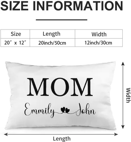 Vista 2 de Generic Funda de almohada personalizada para mamá con nombres personalizados de los niños, funda de almohada de 12 x 20 pulgadas, funda de almohada
