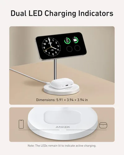 Vista 5 de Anker Soporte de Cargador MagGo Compatible con MagSafe, Cargador Inalámbrico para iPhone 17, Estación de Carga 2 en 1, Certificado Qi2 Carga Rápida