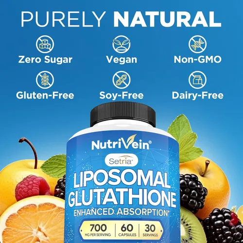 Vista 8 de Nutrivein Suplemento de glutatión liposomal premium y cápsulas de cereza ácida: suplemento liposomal de glutatión de alta absorción y cápsulas