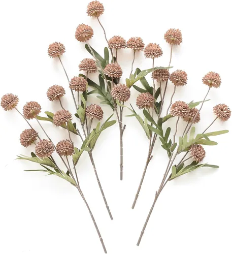 Vista 34 de Floroom 5 piezas Crisantemos de Seda Sintética Durazno Albaricoque Flores Artificiales, Pequeños Mini Crisantemos Falsos a Granel con Tallos