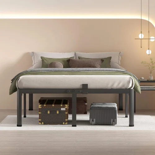 Vista 2 de MAF Marco de cama de plataforma de metal King de 14 pulgadas con patas de esquina redondas, soporte de listones de acero resistente de 3000 libras