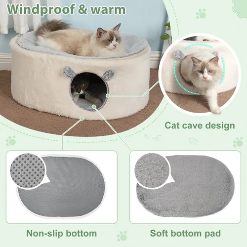Vista 5 de Sunhoo Camas elevadas para gatos de interior, casa cerrada, hamaca elevada para gatitos, grande con funda lavable, cabaña para mascotas, cachorro