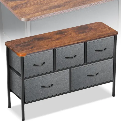 Vista 23 de Sonharlar Cómoda de perfil curvado para dormitorio, cómoda de 4 cajones de tela con parte superior de madera impermeable, cajonera para pasillo