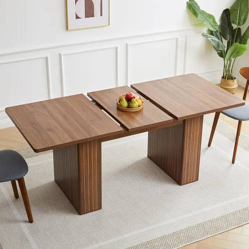 Vista 21 de Mesa de comedor extensible de 41 pulg. a 78 pulg. para 4-8 personas, mesa redonda expandible de cocina con base estriada, mesas modernas ovaladas