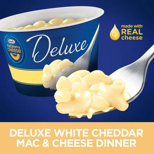 Vista 4 de Kraft Tazas de macarrones y queso cheddar blanco de lujo, fáciles de microondas (paquete de 4 unidades, tazas de 2.39 onzas)