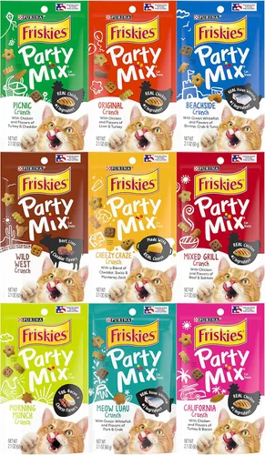 Friskies Party Mix Crunch Paquete variado (9 sabores) Wild West, Morning Munch, Mixed Grill, Picnic, Beach side, Cheezy Craze, Original, California