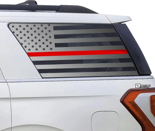 Vista 14 de BOGAR TECH DESIGNS Calcomanía de vinilo precortada con bandera estadounidense para ventana de un cuarto compatible con Ford Expedition MAX Negro