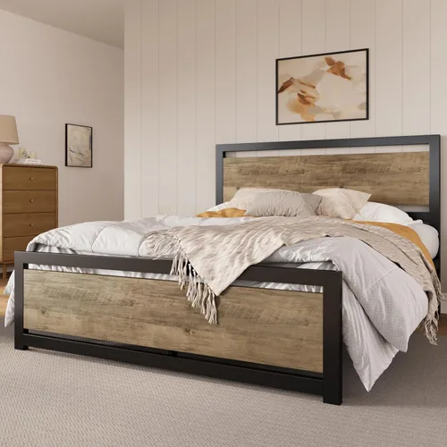 Vista 11 de SHA CERLIN Marco de cama tamaño completo con cabecera moderna, base de plataforma de metal resistente con pie de cama cuadrado y soporte de 13 Negro