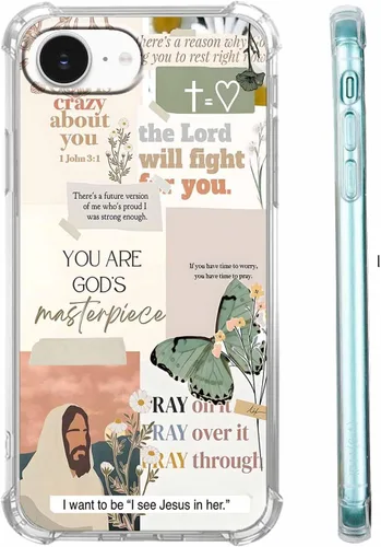 Vista 53 de Cubierta de Teléfono con Versículos de la Biblia y Citas Cristianas de Jesús en Collage, Funda Protectora Suave de TPU de Moda para iPhone 16 Pro, #1
