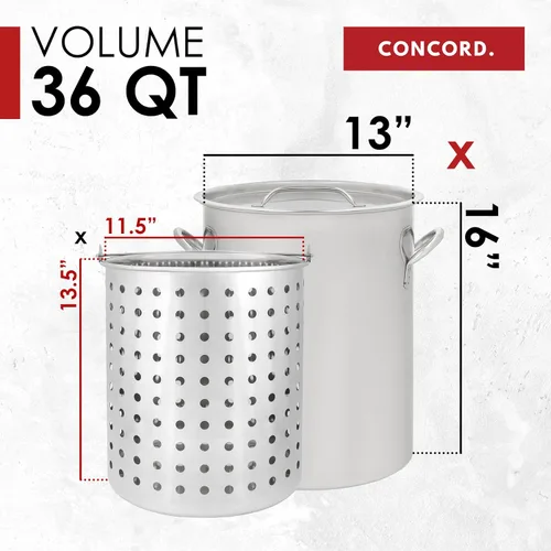 Vista 4 de CONCORD - Olla de acero inoxidable de 36 cuartos de galón con cesta. Hervidor pesado. Utensilios de cocina para hervir (36)
