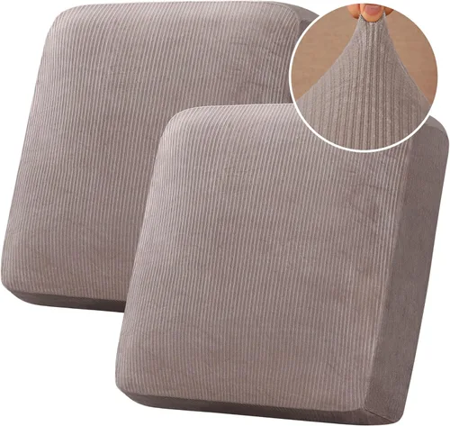Vista 62 de H.VERSAILTEX - 4 fundas elásticas de terciopelo para cojín de sofá modular en forma de L (sofá grande de 3 plazas + 1 diván, color marfil)