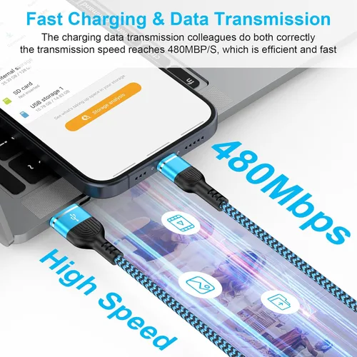Vista 4 de Cable de carga rápida USB C de 6 pies/2 unidades para iPhone 16/16 Pro/16 Pro Max/16 Plus/15/15 Pro/15 Pro Max, cable USB A a USB C de 3.1 A, cable