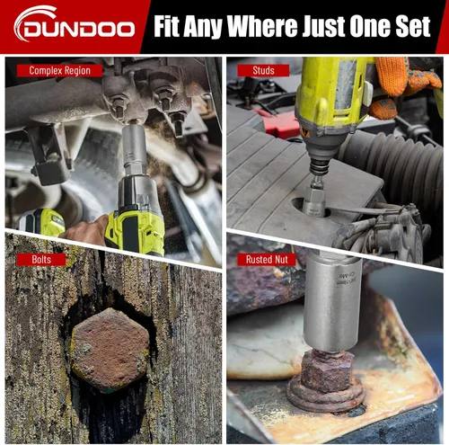 Vista 6 de Kit de 7 piezas extractor de pernos, juego extractor de pernos dañados, juego Easy Out largo y profundo, herramienta de dado para tuercas de rueda