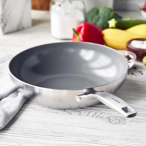 Vista 2 de GreenPan Chatham - Sartén para wok de cerámica saludable de tres capas antiadherente de 11 pulgadas, sin PFAS, multicapa, inducción, apta