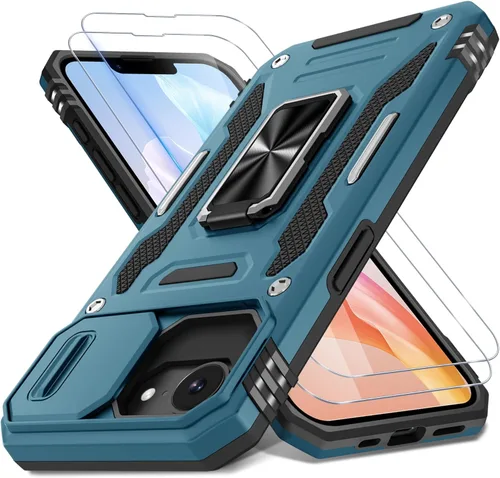 Vista 77 de DEERLAMN Funda para iPhone Air de 6.5 pulgadas con cubierta deslizante para cámara + protector de pantalla (2 paquetes), soporte de anillo giratorio