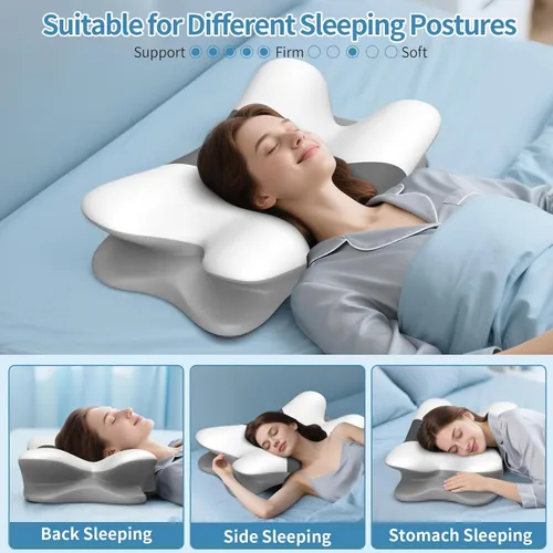 Vista 7 de Almohada cervical para el cuello para aliviar el dolor, almohada ergonómica para dormir de lado para apoyar el cuello, almohadas refrescantes