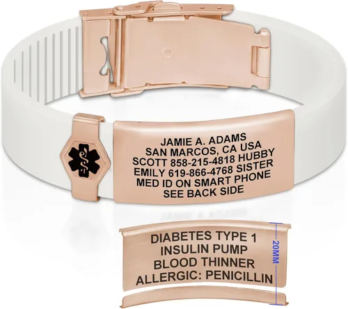 Vista 149 de Divoti Pulsera de identificación de alerta médica grabada personalizada, grabado láser de doble cara, pulsera de silicona, cierre de seguridad