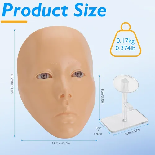 Vista 6 de Tabla facial 5D de práctica de maquillaje de silicona, reutilizable para principiantes para practicar maquillaje de ojos, ojos de silicona, falsos