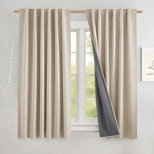 Vista 89 de NICETOWN Cortinas de lino 100% opacas para sala de estar con forro blanco aislado térmico, 52 pulgadas de ancho, 2 paneles, cortinas de 84 pulgadas