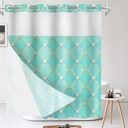 Vista 298 de Shrahala Father and Child Embracing No Hooks Shower Curtain with Snap in Liner Set, Tender Moment Captured Bathroom Décor Polyester Fiber Waterproof