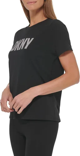 Vista 2 de DKNY Camiseta de mujer con cuello redondo y logotipo a rayas