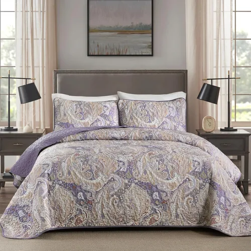Vista 24 de DJY Juego de edredón de paisley azul marino King, juego de colcha y cubrecama boho de 3 piezas, ropa de cama de microfibra suave y ligera