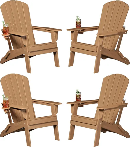 Vista 43 de Plawdlik Silla plegable Adirondack, probada por SGS, con textura de madera y portavasos, resistente a todo tipo de clima, de HDPE, cómoda
