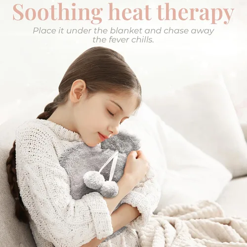 Vista 7 de Happy Heaters - Botella de agua caliente con cubierta esponjosa, ideal para alivio del período, dolor de espalda y cuello, gris, reutilizable, ideal