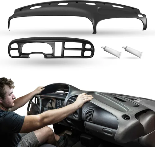 Vista 13 de DASHSKIN Tapa moldeada para salpicadero compatible con Dodge Ram 1500 1998 1999 2000 2001 (98-02 Ram 2500 y 3500) en negro universal, fabricado